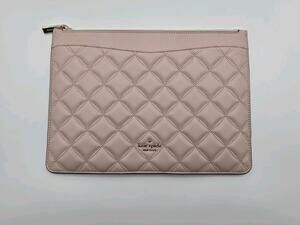 Kate Spade Natalia Large Zip Pouch Rose Smoke Pink Quilted Leather Clutch
